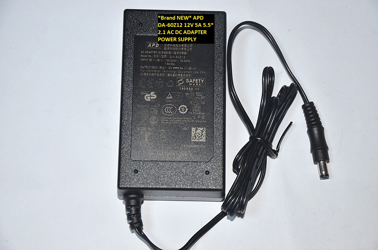 *Brand NEW* APD 12V 5A DA-60Z12 5.5*2.1 AC DC ADAPTER POWER SUPPLY